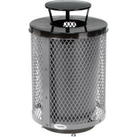 GLOBAL EQUIPMENT Outdoor Diamond Steel Trash Can W/Rain Bonnet Lid   Base, 36 Gallon, Gray 261926GYD